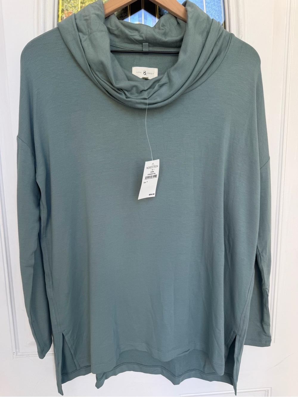 NWT Lou & Grey Teal Color Cowl Neck Butter Soft Light Sweater Size Small